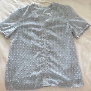 Elegant Lace Trim Light Blue Women's Top